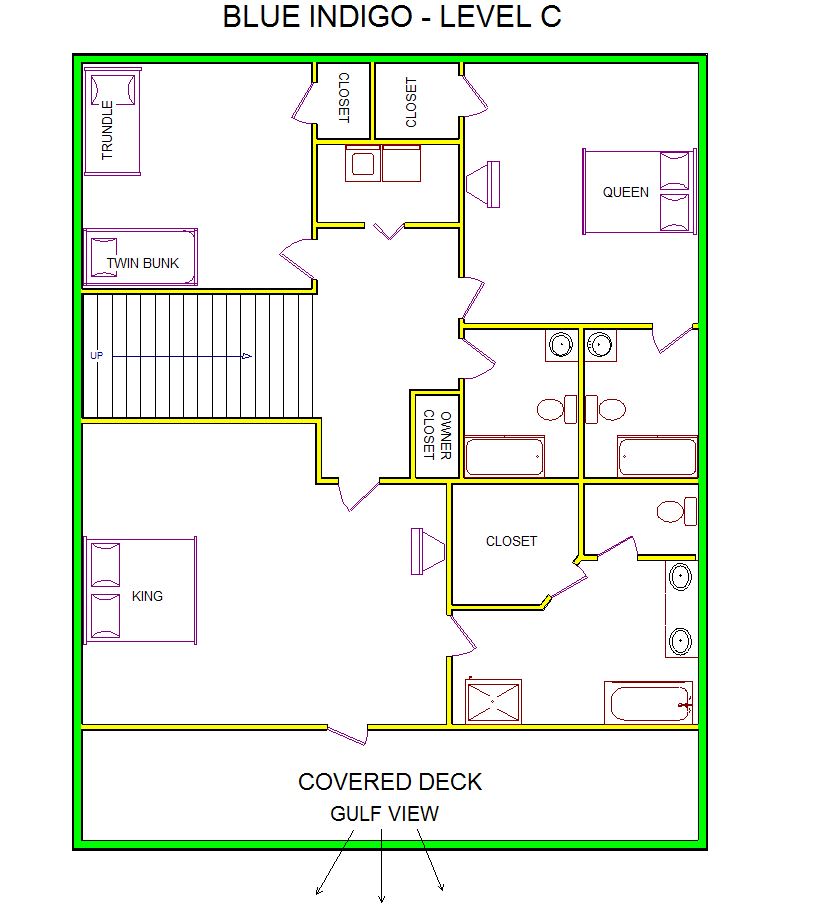 A level C layout view of Sand 'N Sea's beachfront house vacation rental in Galveston named Blue Indigo